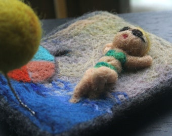 Needle felted brooch.wool felt art, landscape,felt brooch, sea.beach  brooch jewelry, OOAK