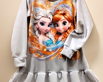 handmade velour dress with frozen Elsa and Anna