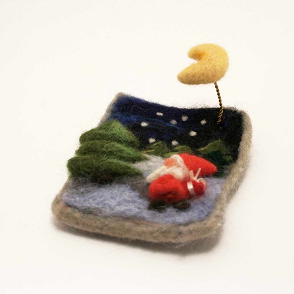 Felted  brooch - "silent Christmas night"-  Christmas tree decoration - felted picture - Christmas ornament - Christmas gift