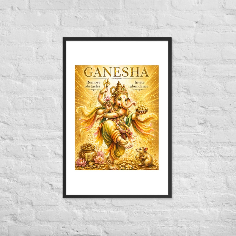 Ganesha Gold Framed Poster White