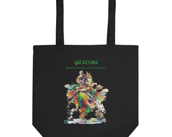 Ganesha kleurrijke aquarel ecotas | Biologisch katoen dubbelzijdig bedrukt | Spirituele kunsttas