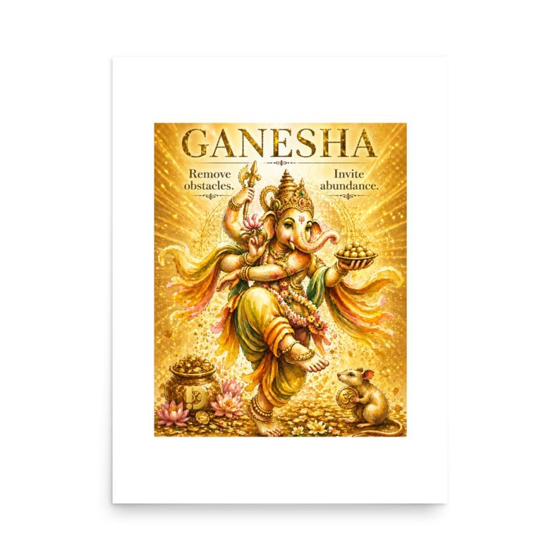Ganesha Gold Art Print White