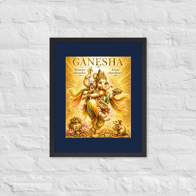 Ganesha Gold Framed Poster Navy