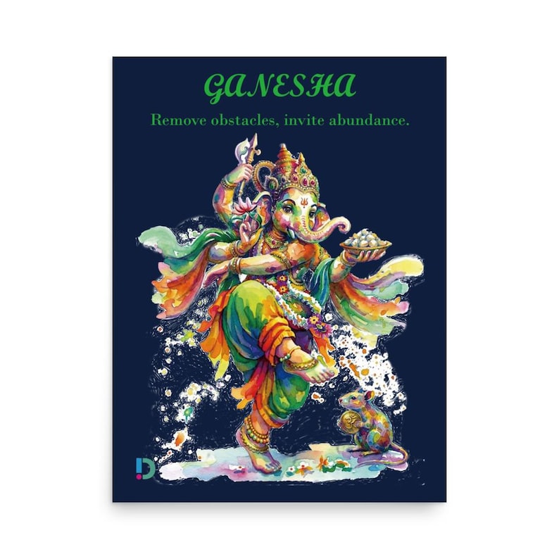 Ganesha Colorful Art Print Navy