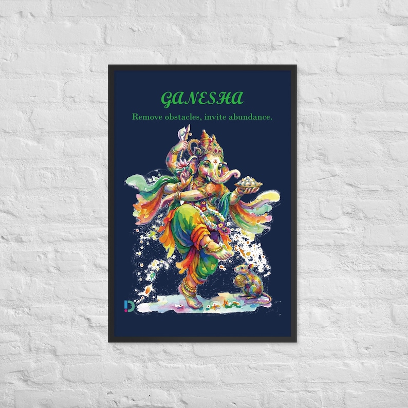 Ganesha Colorful Framed Poster Navy