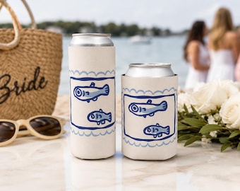Personalized Coastal Bachelorette Coozie| Custom Fishing Theme Drink Sleeve | Bridesmaid Gift | Lake Weekend | Slim & Regular Can