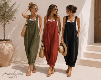 Peto holgado para mujer, mono bohemio de verano, mono sin mangas, peto informal, conjunto de playa