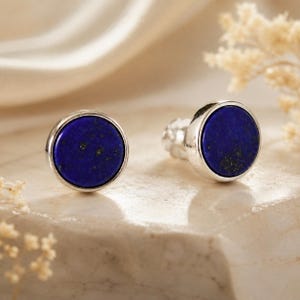 Lapis Lazuli Stud Earrings Handmade Natural Stone Sterling Silver
