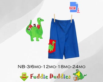 Quick & Easy Baby Boys Pants Sewing Pattern. Pants Pattern with Dino Applique. Infant Pants Sewing Pattern. PDF Digital Download. Sammy