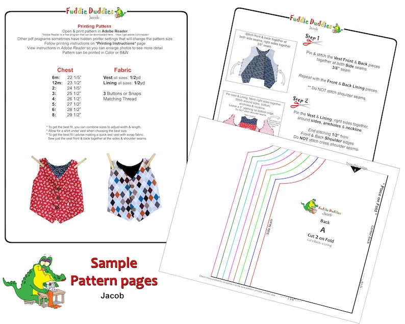 Simple Lined Vest Sewing Pattern. Infant, Toddler & Boys Sizes. INSTANT DOWNLOAD Digital pdf, Kids Clothing Pattern. Jacob image 4
