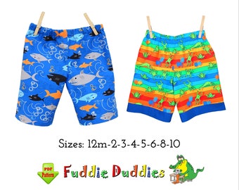 Boys Shorts with 2 lengths Included, Long beach Shorts + Shorts Shorts, Sewing Pattern.  PDF Instant Digital Download. Finley