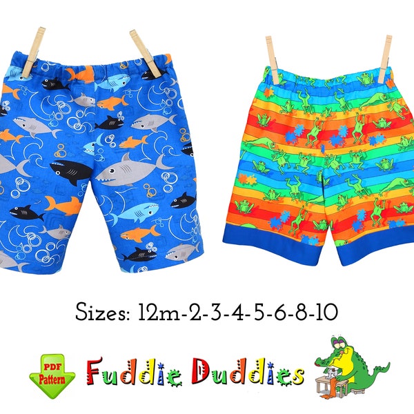 Boys Shorts with 2 lengths Included, Long beach Shorts + Shorts Shorts, Sewing Pattern.  PDF Instant Digital Download. Finley