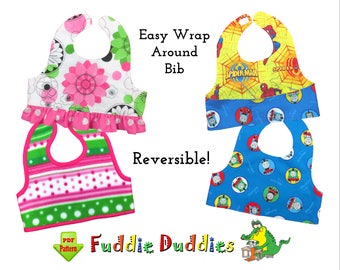 Reversible Wrap-Around Bib PDF Sewing Pattern. Girls ruffle Bib Pattern. Digital Instant Download. Oliver