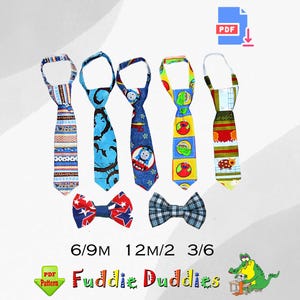 Boy&#39;s Necktie Pattern and Bow Tie PDF Sewing Pattern. Toddler& Boys Sizes. Ties have 2 adjustable neck strap options.  INSTANT DOWNLOAD.