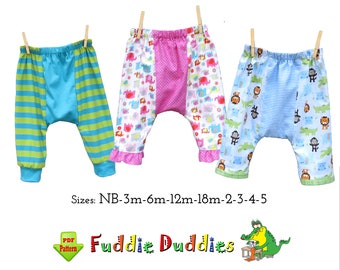 Boys & Girls Easy Harem Baby Pants Sewing Pattern. Unisex Kids Pajama Pants. PDF Digital Download for Children.