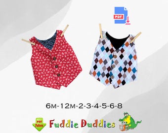 Patrón fácil de costura para chaleco forrado para niño. Perfecto para disfrazarse. Descarga digital instantánea en PDF. Jacob