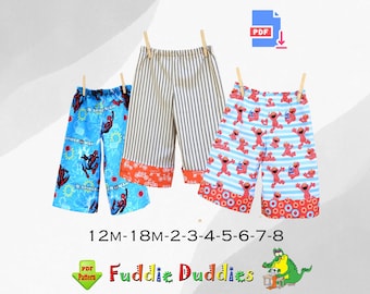 EASY! Pants or Shorts PDF Digital Sewing Pattern. Kids Pajama & Lounge Pants. Fuddie Duds