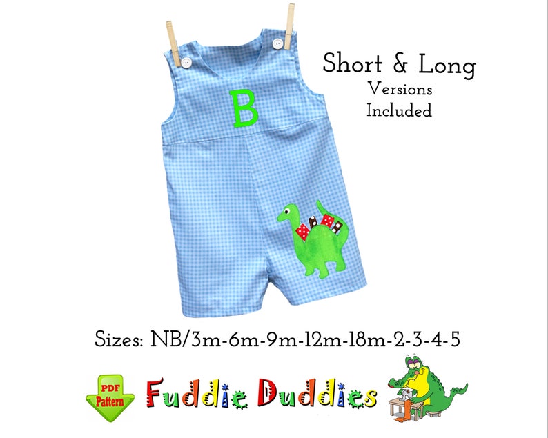 Short & Long Boys Romper PDF Sewing Pattern. Jon Jon Longall image 0
