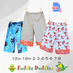 Kids Pajama PDF Sewing Pattern, Toddler and Boys Pants Pattern. Kids Shorts 12m to 8. Instant Download. Fuddie Duds