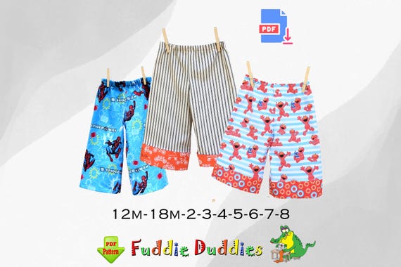 Kids Pajama PDF Sewing Pattern, Toddler and Boys Pants Pattern. Kids Shorts 12m to 8. Instant Download. Fuddie Duds