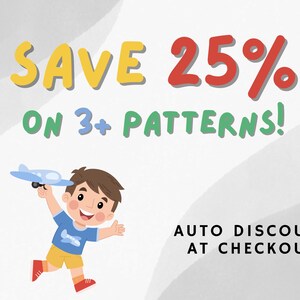 May include: Save 25% on 3+ patterns! Illustration of a child holding a toy airplane. Auto discount at checkout.