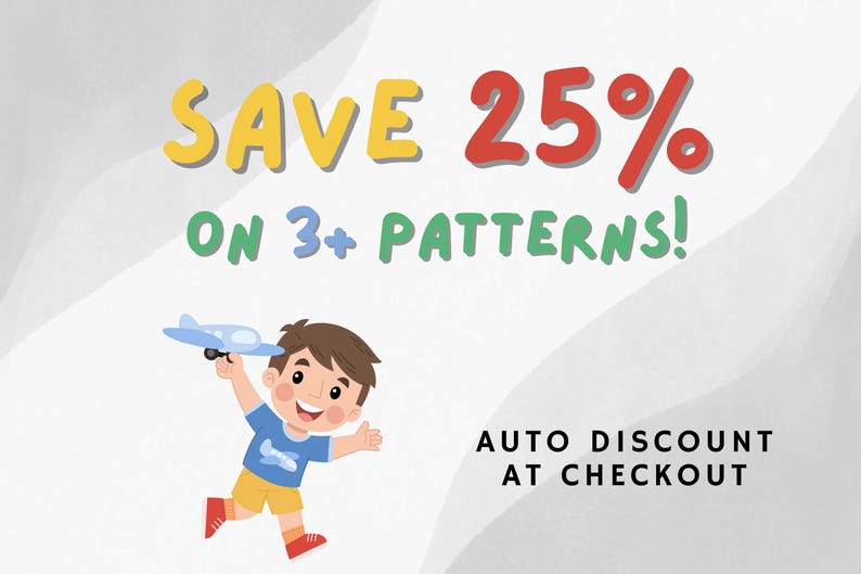 May include: Save 25% on 3+ patterns! Illustration of a child holding a toy airplane. Auto discount at checkout.