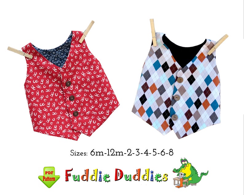 Simple Lined Vest Sewing Pattern. Infant, Toddler & Boys Sizes. INSTANT DOWNLOAD Digital pdf, Kids Clothing Pattern. Jacob image 1