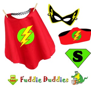 Reversible Superhero Kids Cape Digital PDF Sewing Pattern. Toddler & Boys sizes. Appliques Included. Instant Download. Charlie image 1