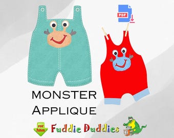 4 Unique Fun TEXTURED Iron-on Applique PDF Patterns for Baby Rompers & Toddler Tees! Easy to make with Terry Cloth or Woven Cotton Fabrics.