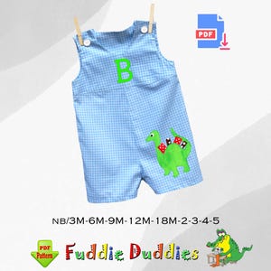 PDF-naaipatroon kort en lang rompertje. Jon Jon-patroon voor jongens met appliqués. Directe digitale download.  Zacharias