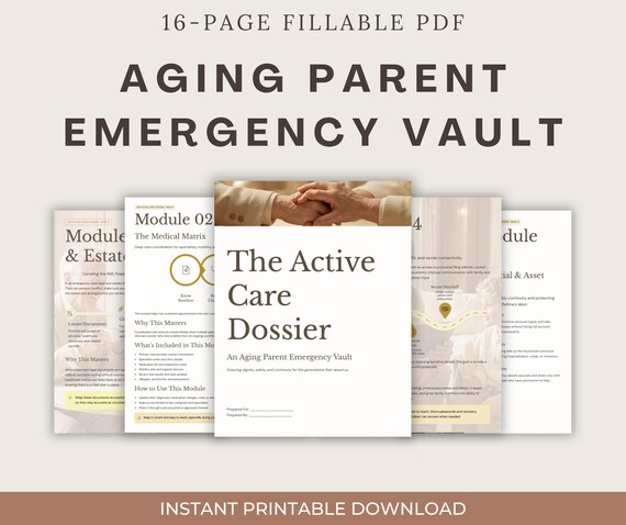 Aging Parent Emergency Binder | Caregiver Organizer & End of Life Planner | Medical History Tracker | Fillable PDF Family Life Vault