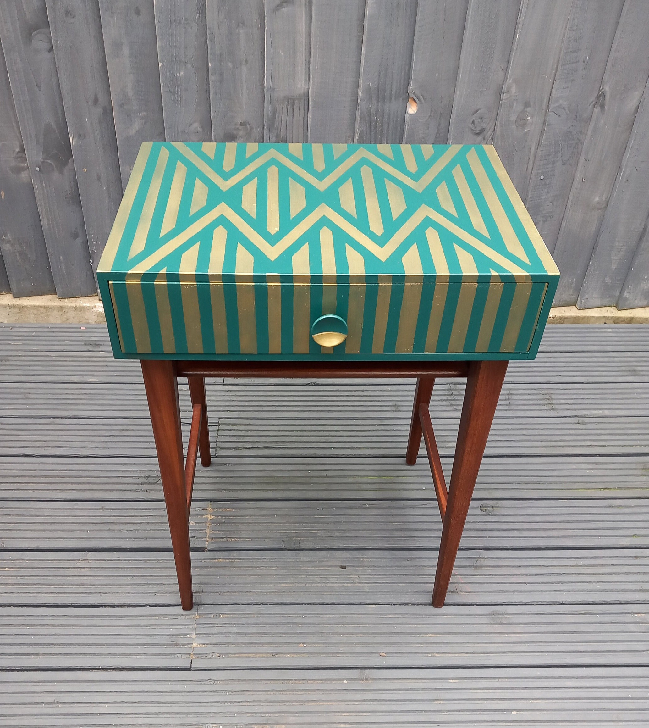 Vintage Side Table Upcycled Storage by Meredew Mid Century Green and