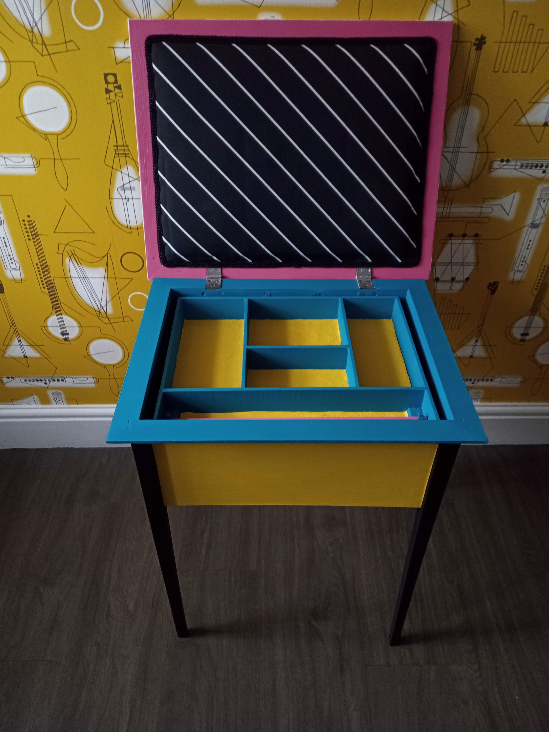 Vintage Wooden Sewing Table Storage Painted Box 1980s Memphis Etsy UK