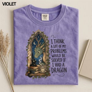 Lustiges Drachen Shirt, ich denke meine Probleme würden gelöst wenn ich ein Drachen T-Shirt hätte, Fantasy Reader Geschenk, schwarze Katze Cottagecore Tshirt Top