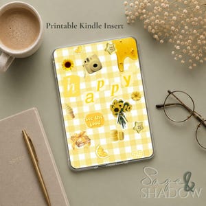 Yellow Gingham Kindle Insert | CottageCore Sticker | Summer Scrapbook E-Reader Insert | Printable (Digital Download)