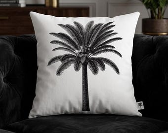 Funda de almohada negra con palmera, funda de cojín tropical, cojín decorativo minimalista con palmera, regalo para la decoración del salón.