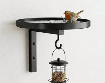 Wall Mounted Metal Bird Bath with Feeder Hook, Outdoor Garden Decor