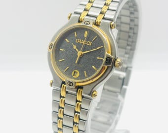 Vintage Gucci 9000L Black Slate Dial Two-tone Quartz Ladies Watch