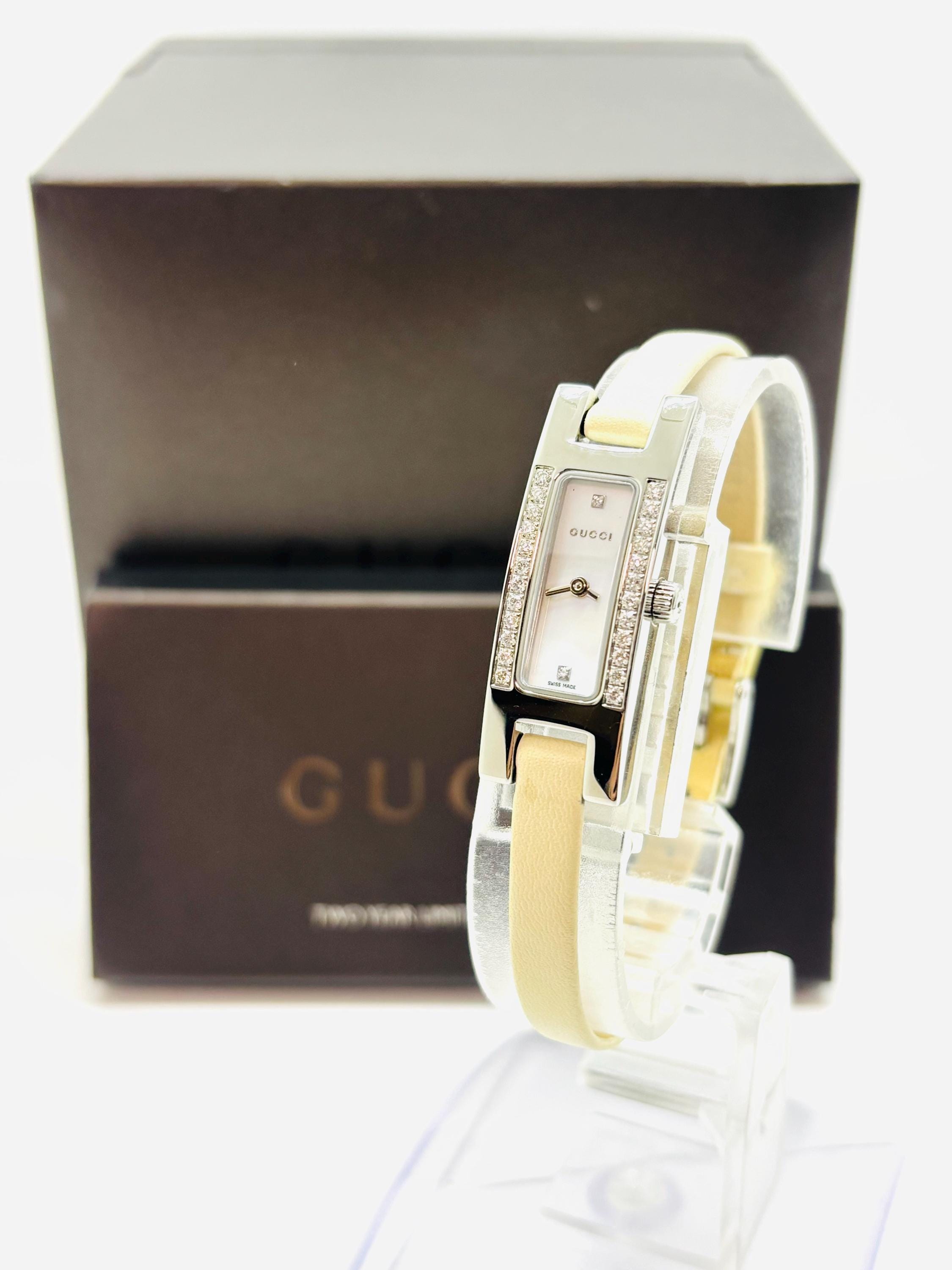 Vintage [near Mint W/box] Gucci 3900L Diamond Silver Dial Quartz ...