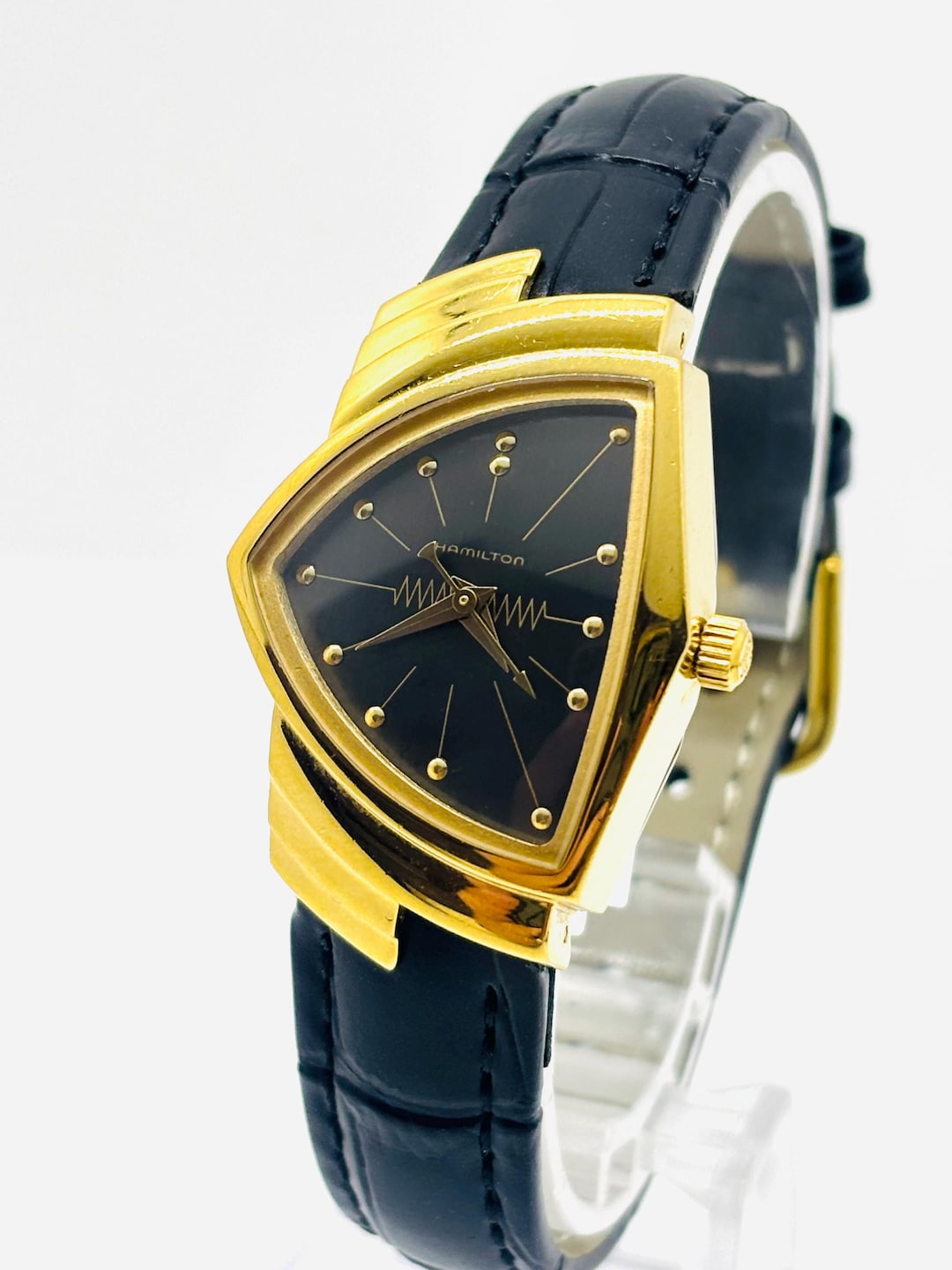 Vintage [near Mint] Hamilton Ventura 6258 Black Gold Quartz Ladies