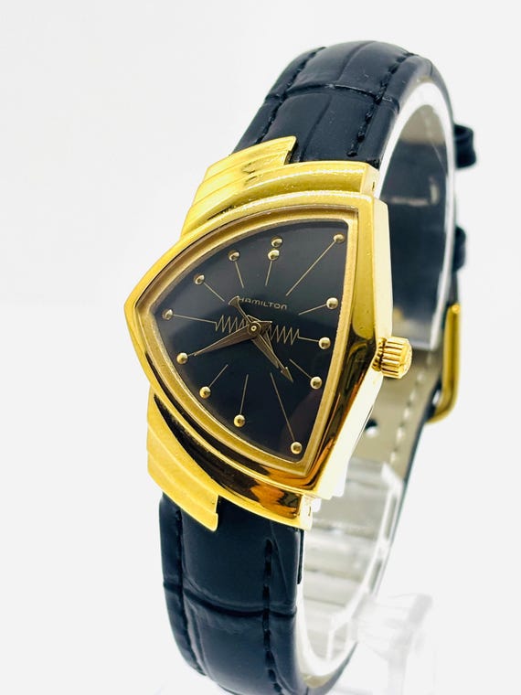Vintage [near Mint] Hamilton Ventura 6258 Black Gold Quartz Ladies