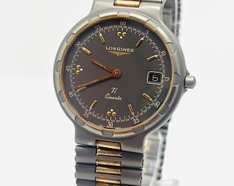 Reloj Longines Conquest Ti L161.2 vintage [Exc+5] con esfera gris, cuarzo, fecha, para hombre, fabricado en Japón.