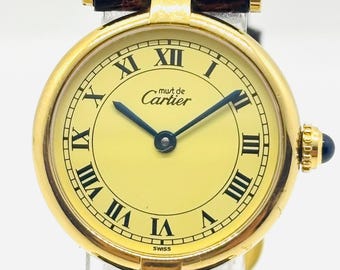 Vintage [bijna nieuwstaat] Cartier Must de Vendome SM Vermeil Quartz dameshorloge, gebruikt