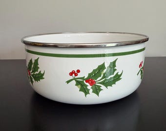 Vintage Holly Berry enamelware mixing bowl