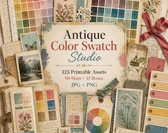Color swatch junk journal, Kit, color swatch page, vintage swatch, Antique Color Swatch Studio