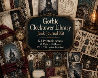 Diario de objetos de reloj, kit, imprimible de reloj, diario de reloj, Biblioteca de la Torre del Reloj Gótica