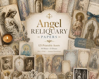 Diario de ángeles, kit, imágenes prediseñadas de ángeles, diario de ángeles, papeles para relicario de ángeles