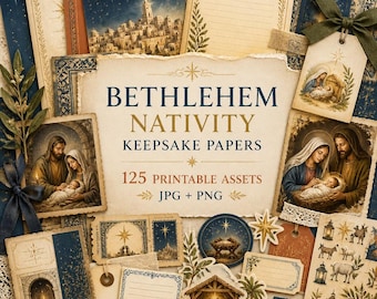 Nativity Junk Journal Printable Kit, Bethlehem Papers, Holy Family Ephemera, Christmas Faith Journal Pages