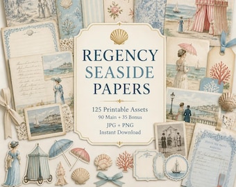 Regency junk journal, Kit, regency journal kit, regency ephemera, Regency Seaside Papers