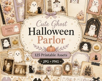 Diario de recortes con efímeros de fantasmas, kit, fantasma png, imágenes prediseñadas de fantasmas, lindo fantasma de salón de Halloween